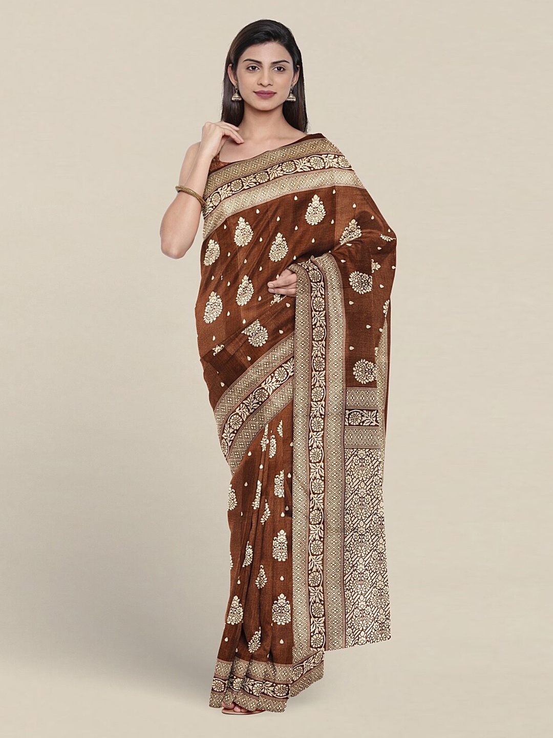 

Pothys Ethnic Motif Cotton Blend Saree With Blouse Piece, Brown