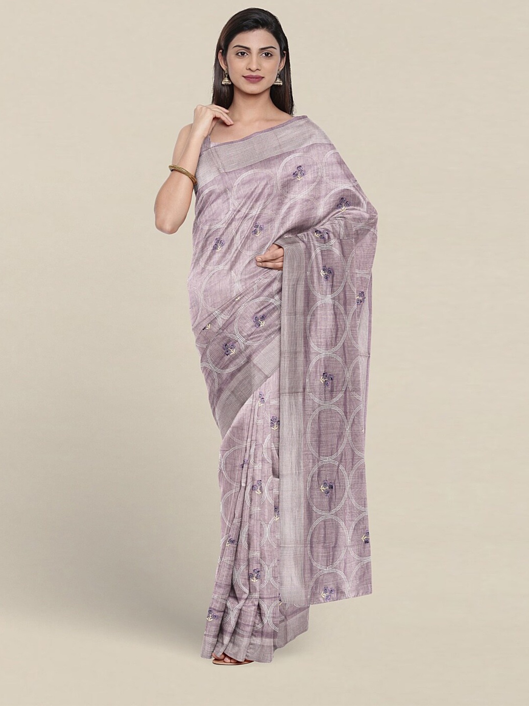 

Pothys Floral Embroidered Pure Cotton Saree, Lavender