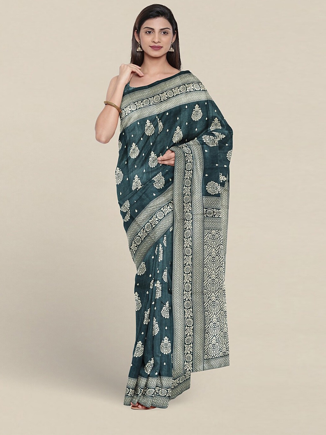 

Pothys Floral Printed Saree, Teal