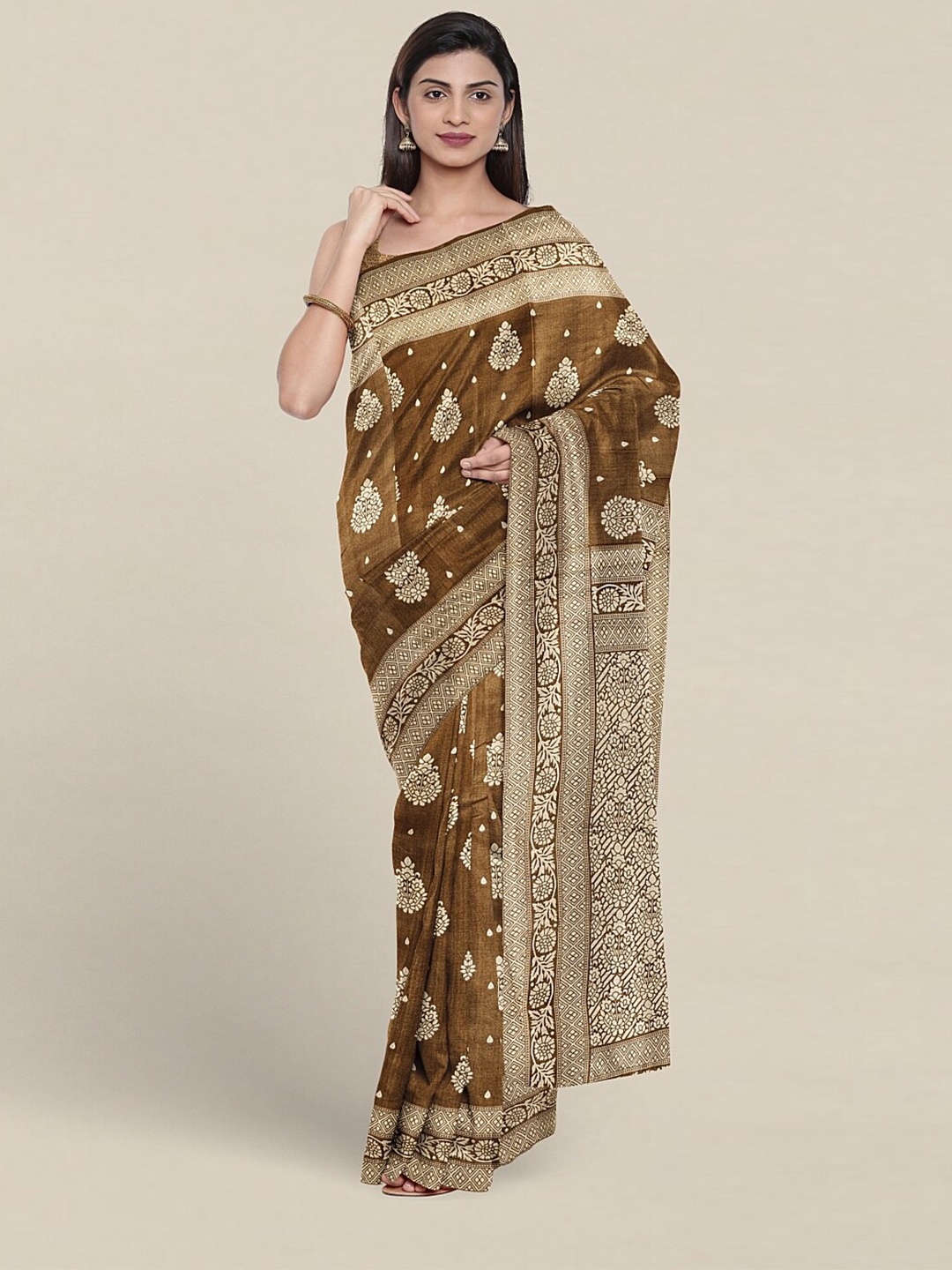 

Pothys Ethnic Motifs Printed Saree With Blouse Piece, Brown
