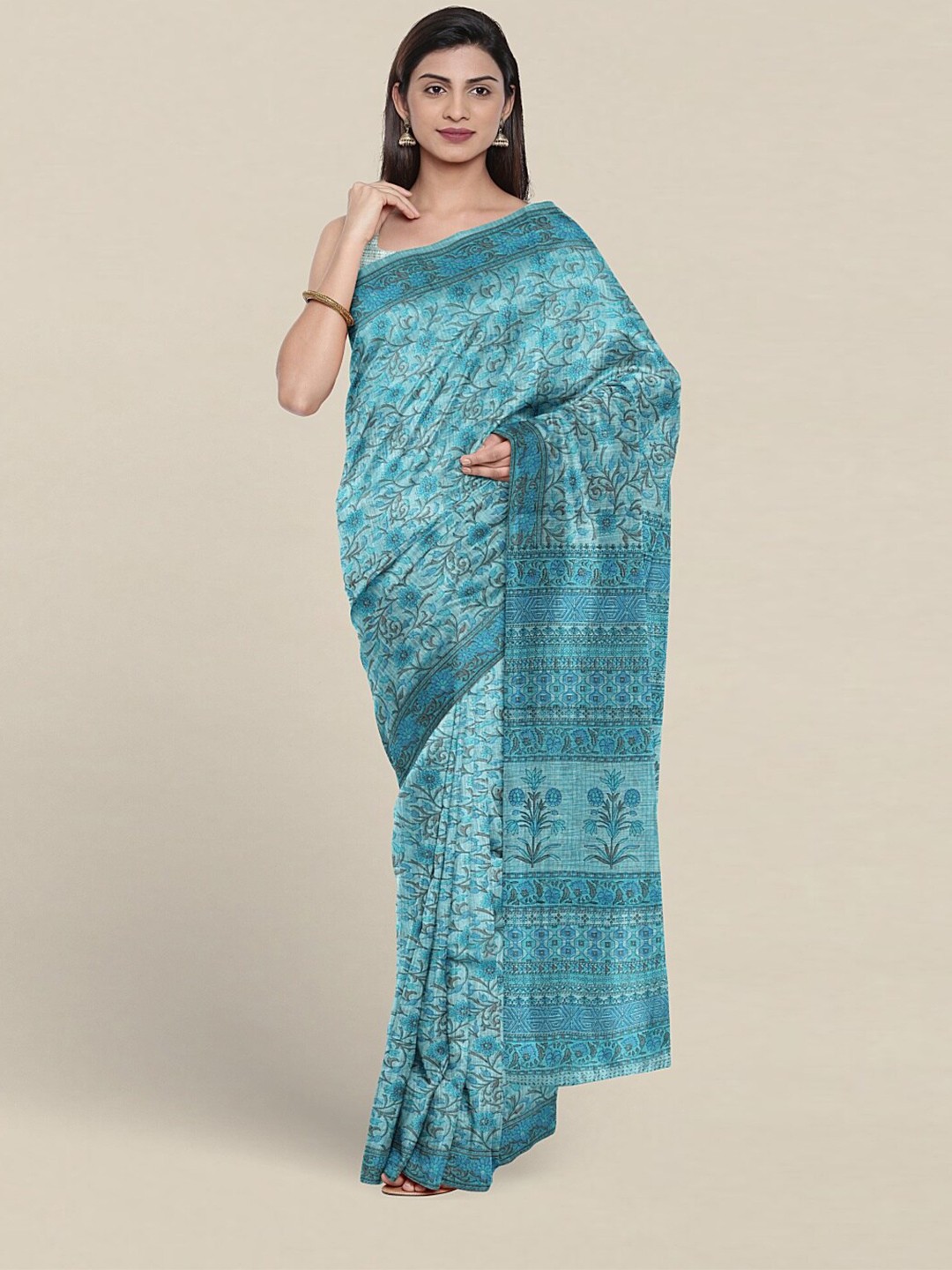 

Pothys Floral Printed Pure Cotton Saree, Blue