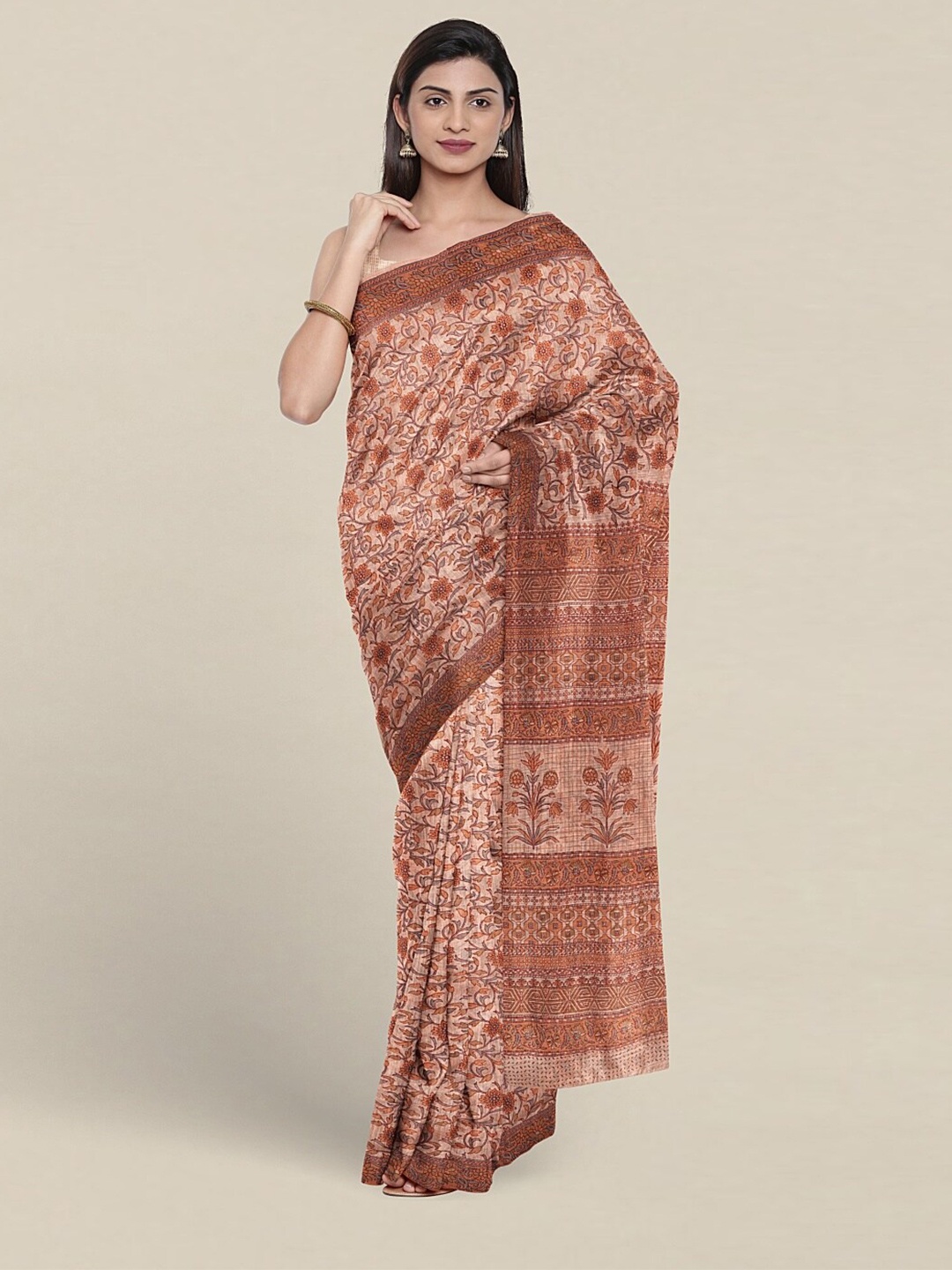

Pothys Floral Printed Pure Cotton Saree, Peach