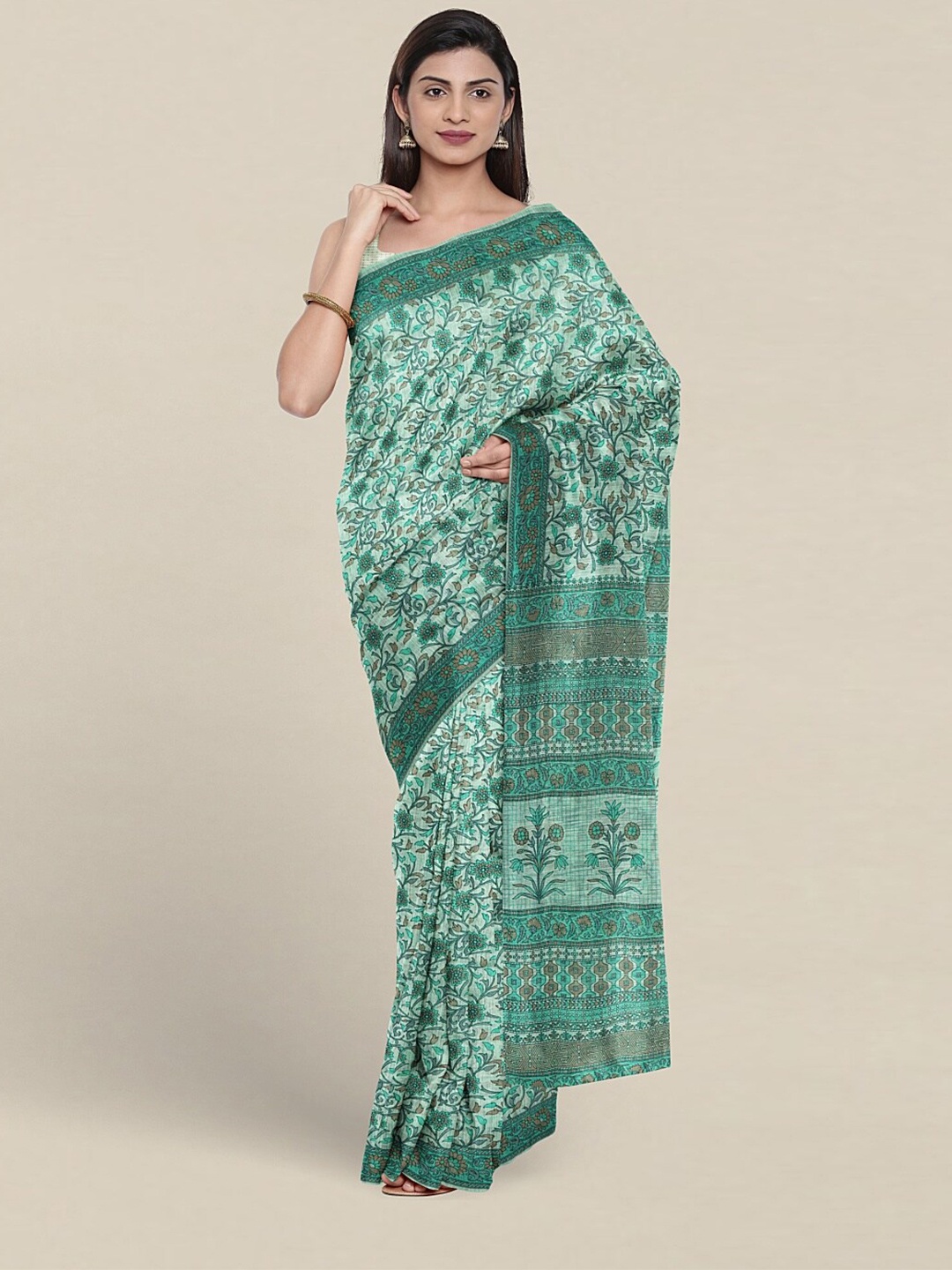 

Pothys Green & Brown Floral Pure Cotton Saree