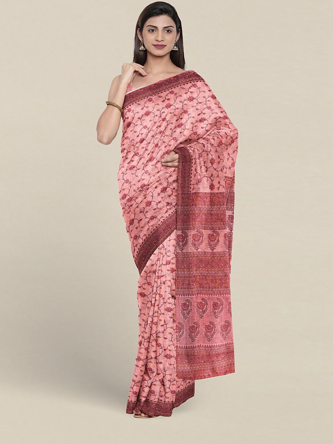 

Pothys Floral Printed Pure Cotton Saree, Pink