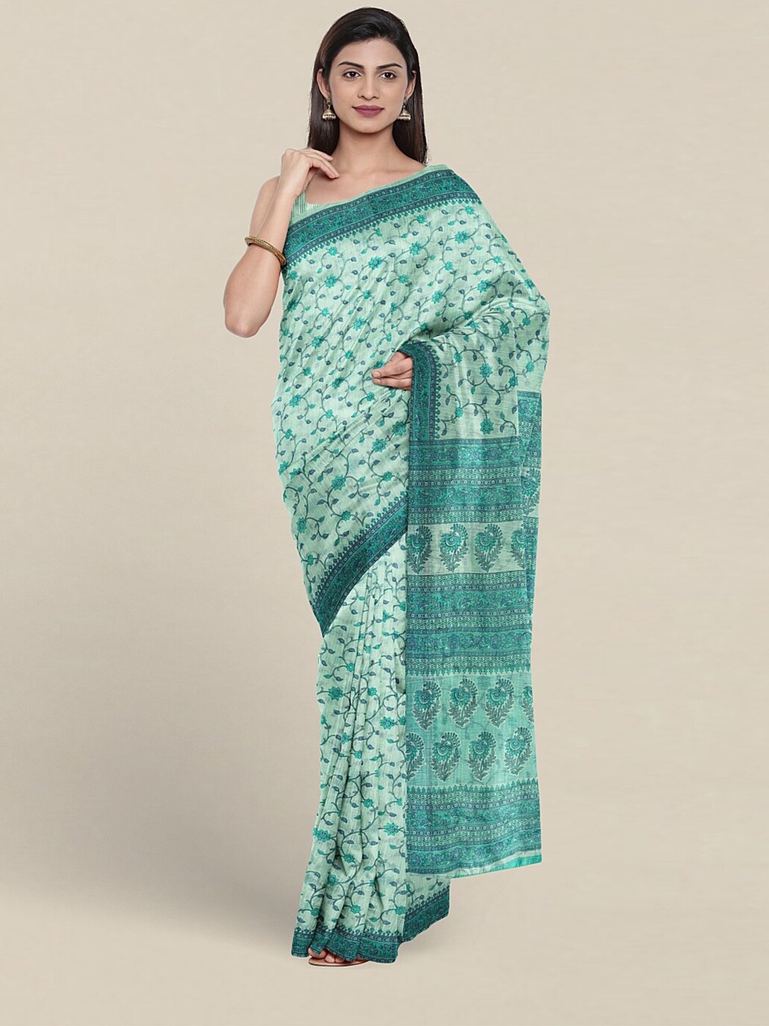

Pothys Floral Printed Pure Cotton Saree, Green