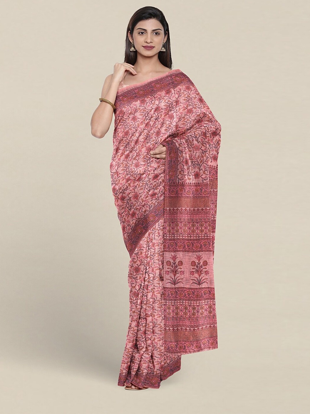 

Pothys Floral Printed Pure Cotton Saree, Pink