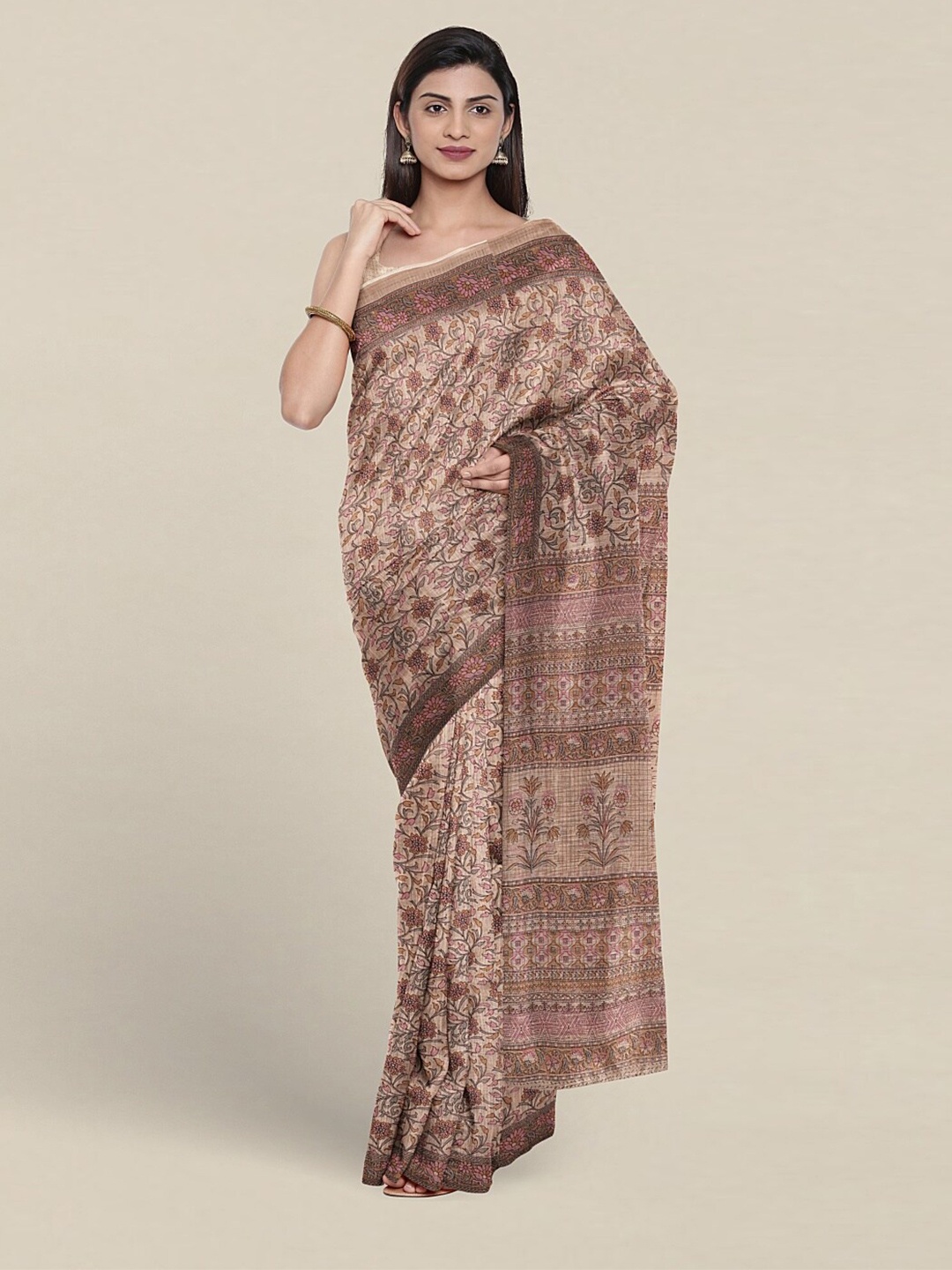 

Pothys Floral Printed Pure Cotton Saree, Brown