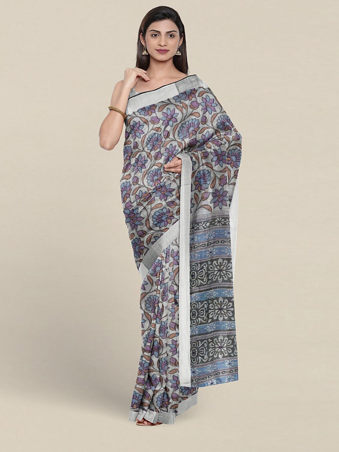 

Pothys Floral Printed Pure Cotton Saree, Grey