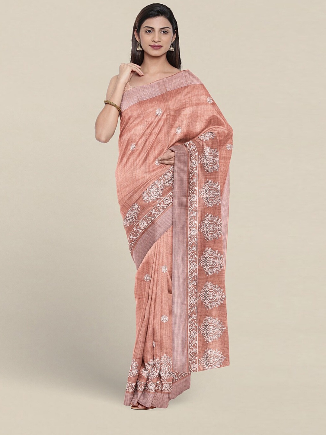 

Pothys Floral Pure Cotton Saree, Peach