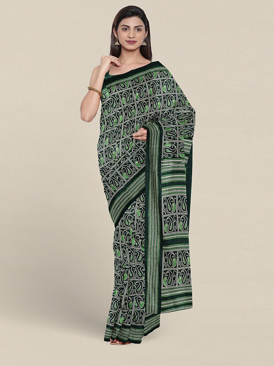 

Pothys Paisley Printed Zari Saree, Green