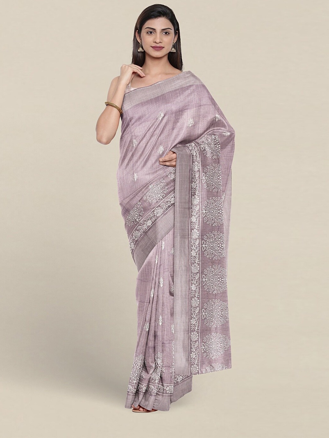 

Pothys Floral Embroidered Pure Cotton Saree, Lavender
