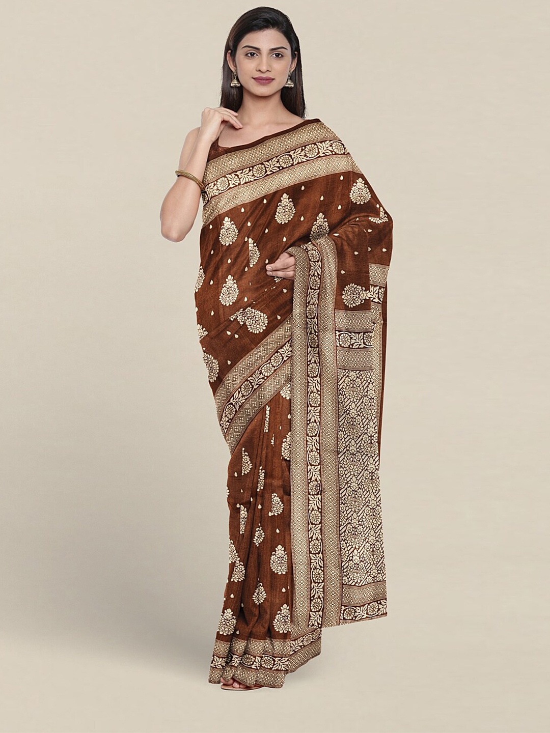 

Pothys Floral Printed Saree, Brown