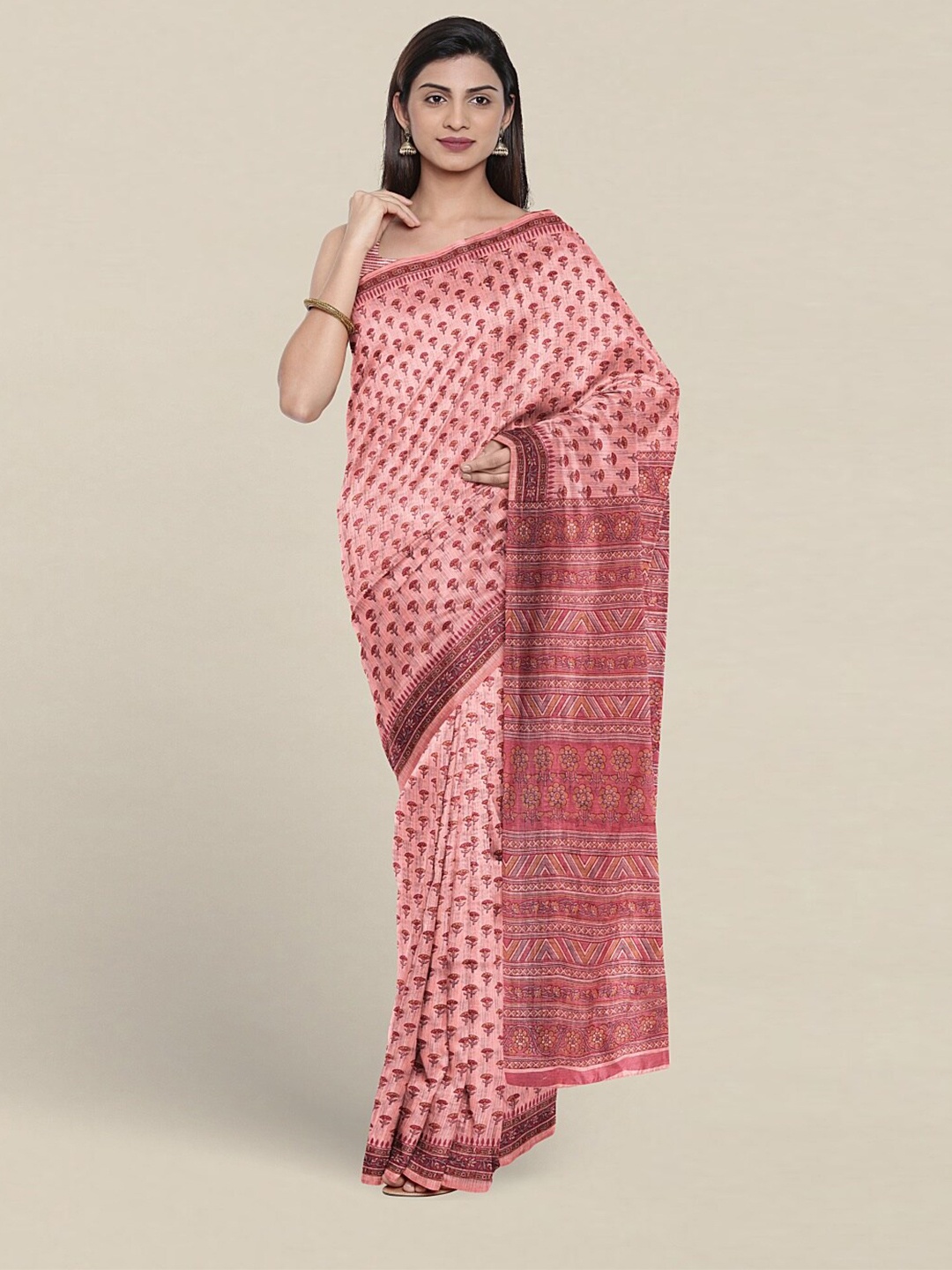 

Pothys Ethnic motifs Printed Pure Cotton Saree, Pink