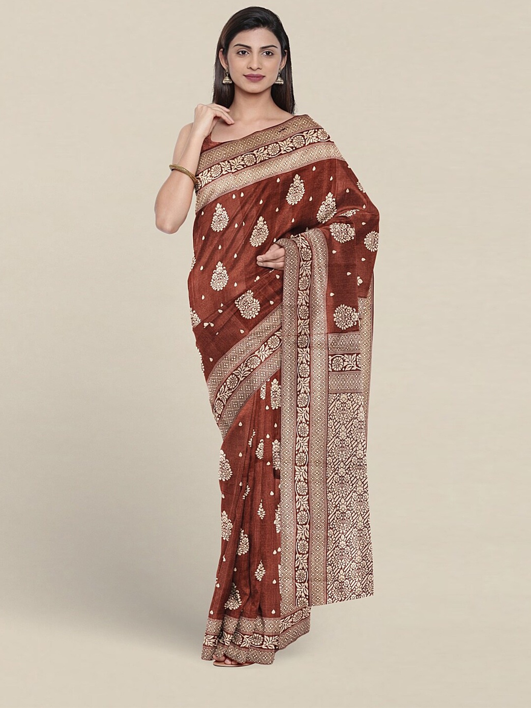 

Pothys Ethnic Motifs Printed Saree, Rust