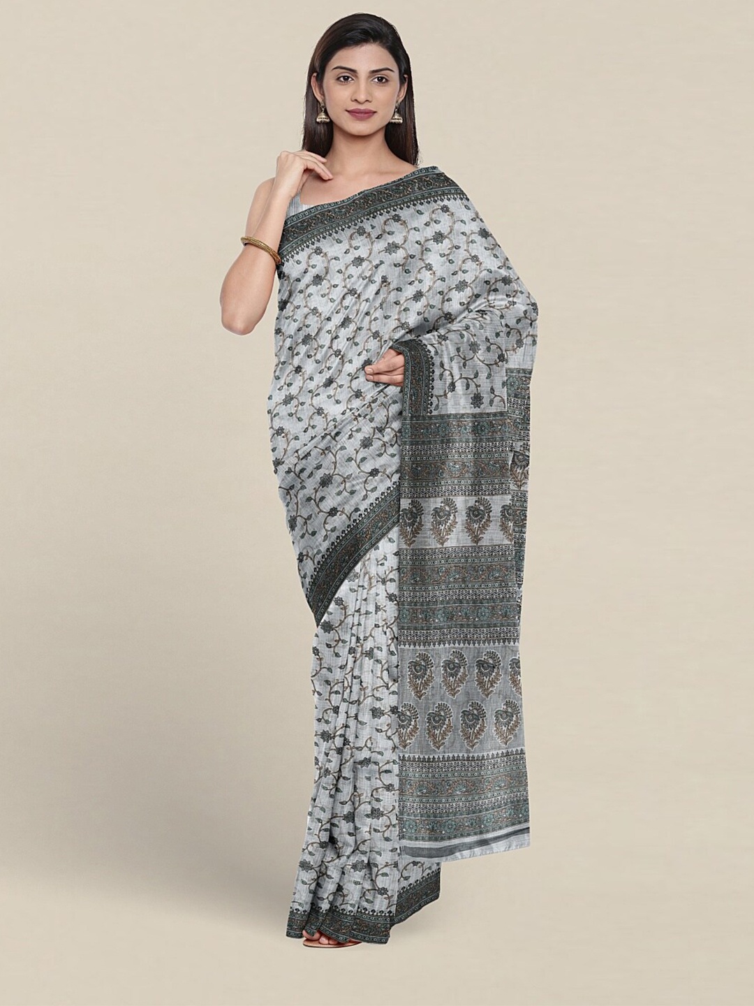 

Pothys Floral Printed Pure Cotton Saree, Grey