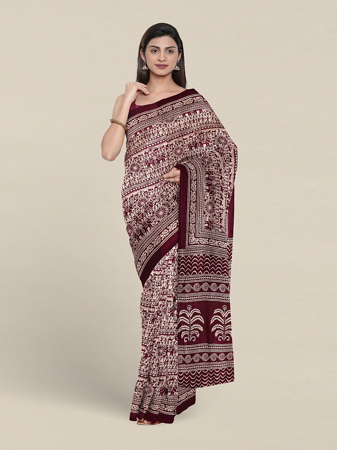 

Pothys Ethnic Motifs Printed Saree, Cream