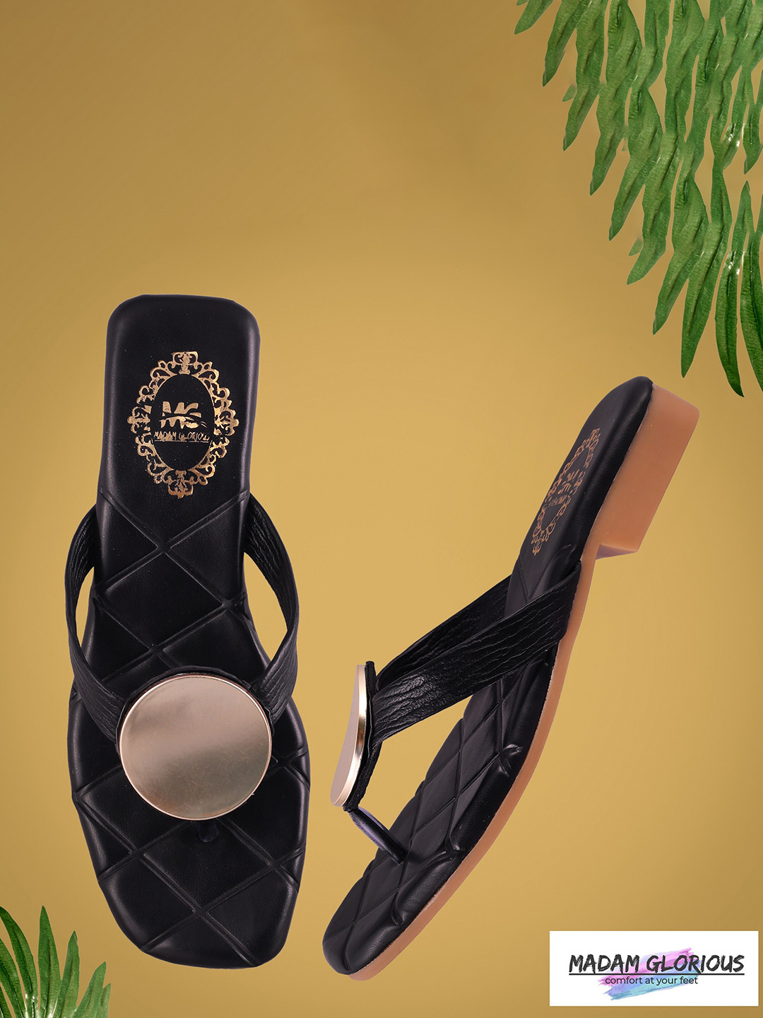 

madam glorious Textured Embellished Open Toe Flats, Black