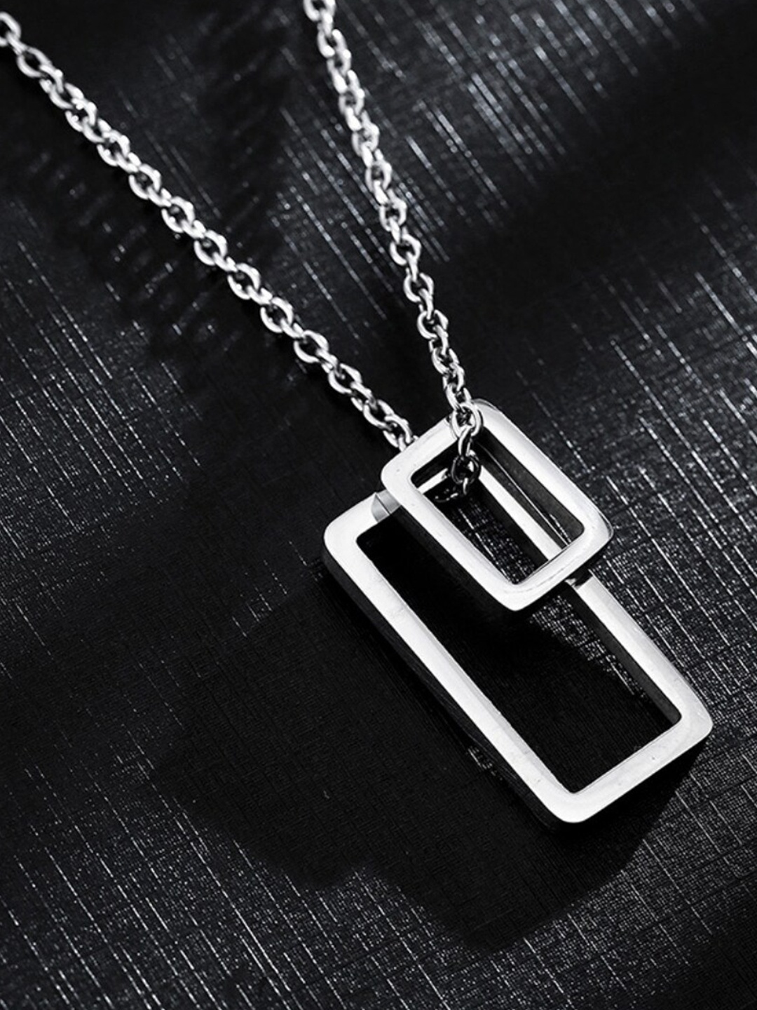 

SALTY Men Stainless Steel Architectural Contrast Pendant With Chain, Silver