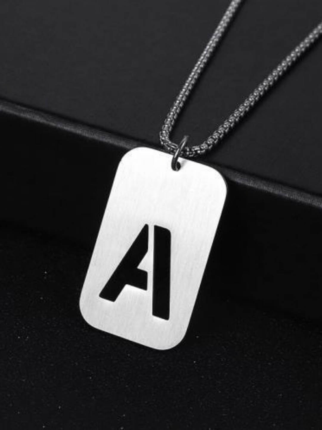 

SALTY Stainless Steel Dainty "A" Alphabet Pendants With Chains, Silver