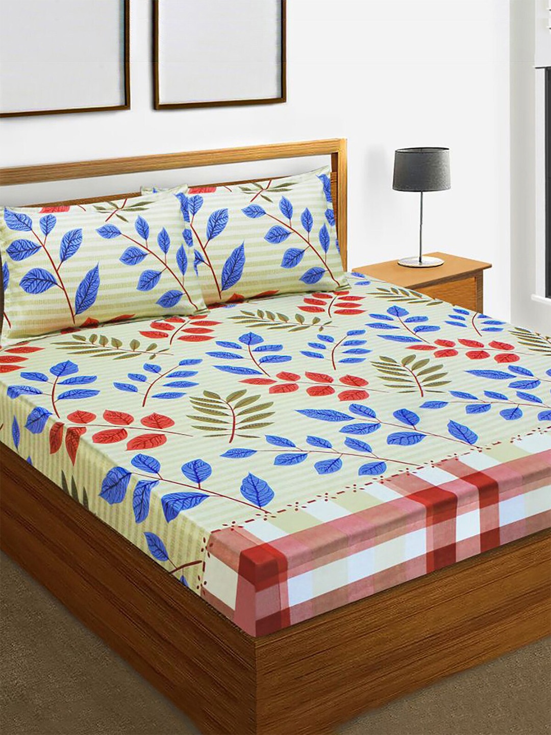 

HOMETALES Green & Blue Floral Microfiber 120 TC King Bedsheet With 2 Pillow Covers