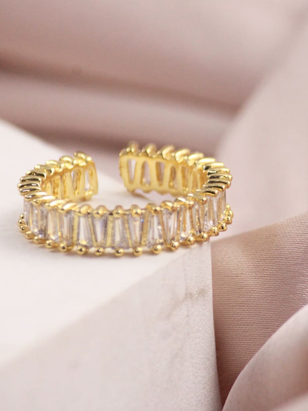 

SALTY Gold Plated Stainless Steel Stone-Studded Finger Ring