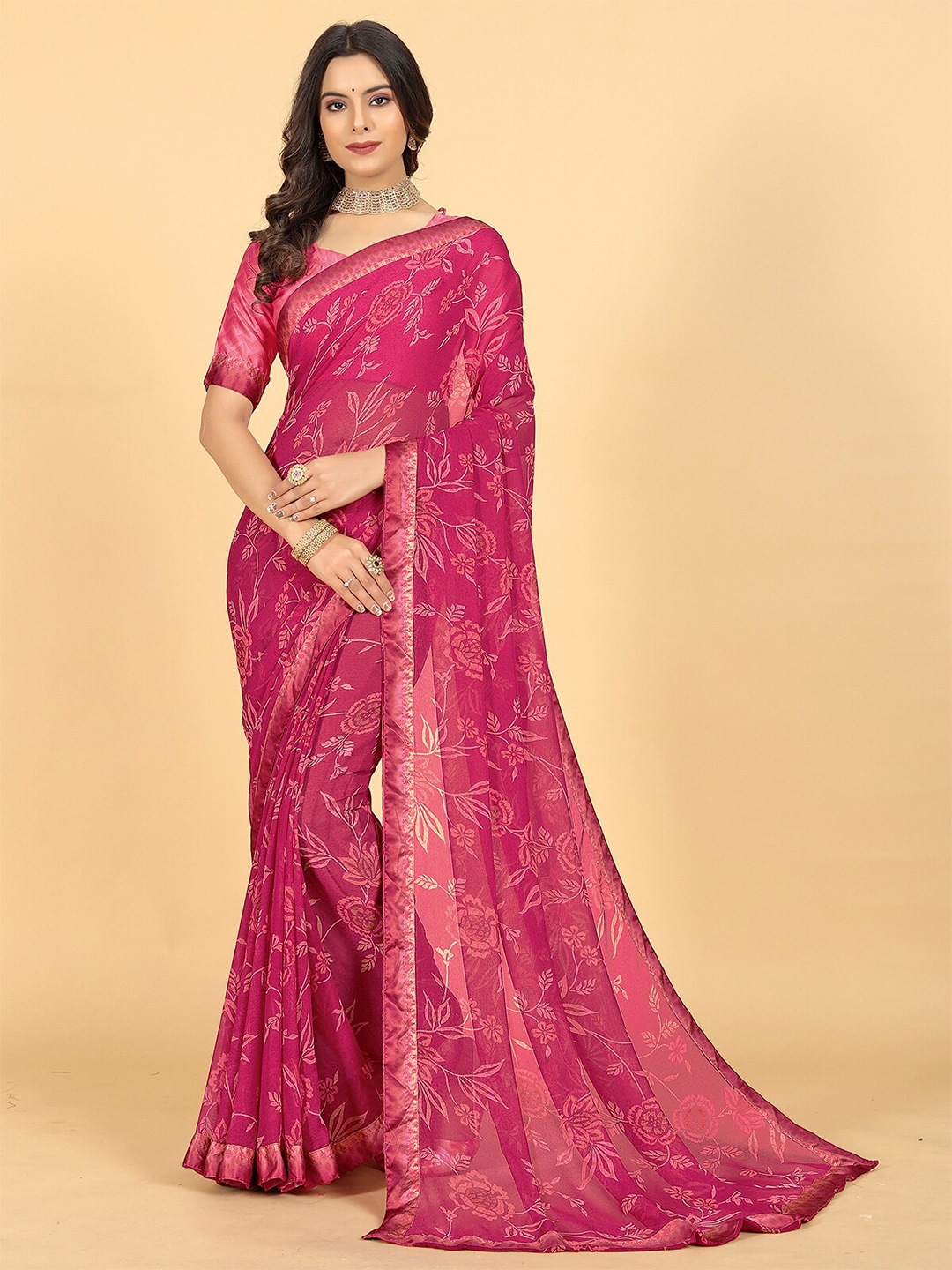 

Rangita Floral Printed Saree, Burgundy