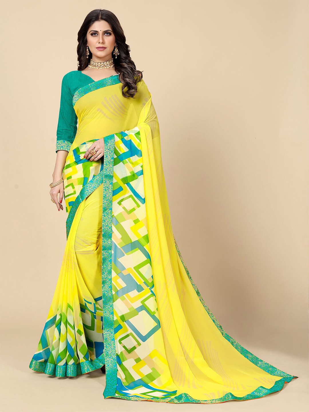 

Rangita Geometric Printed Saree, Yellow