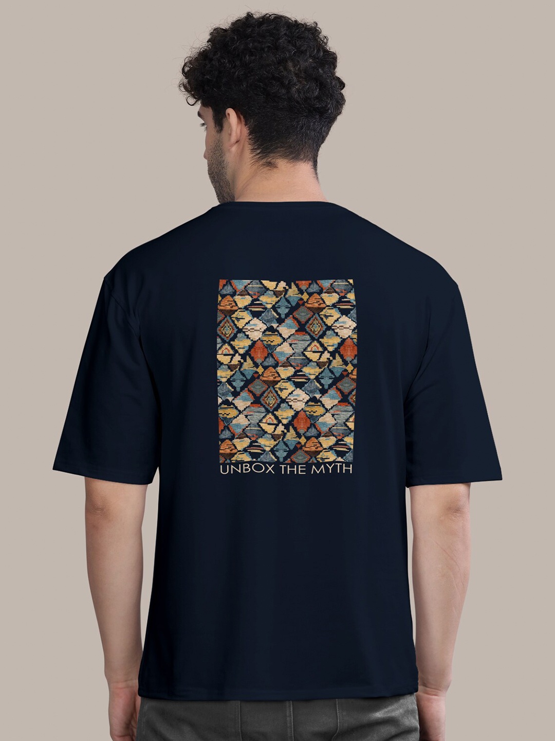 

BULLMER Abstract Printed Oversized Cotton T-shirt, Navy blue