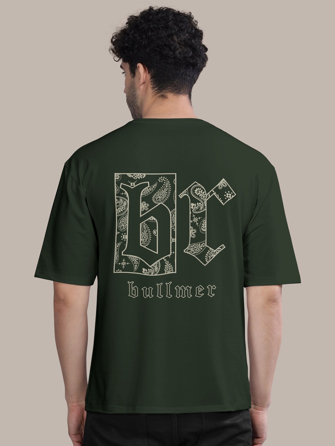 

BULLMER Graphic Printed Oversized Cotton T-shirt, Olive
