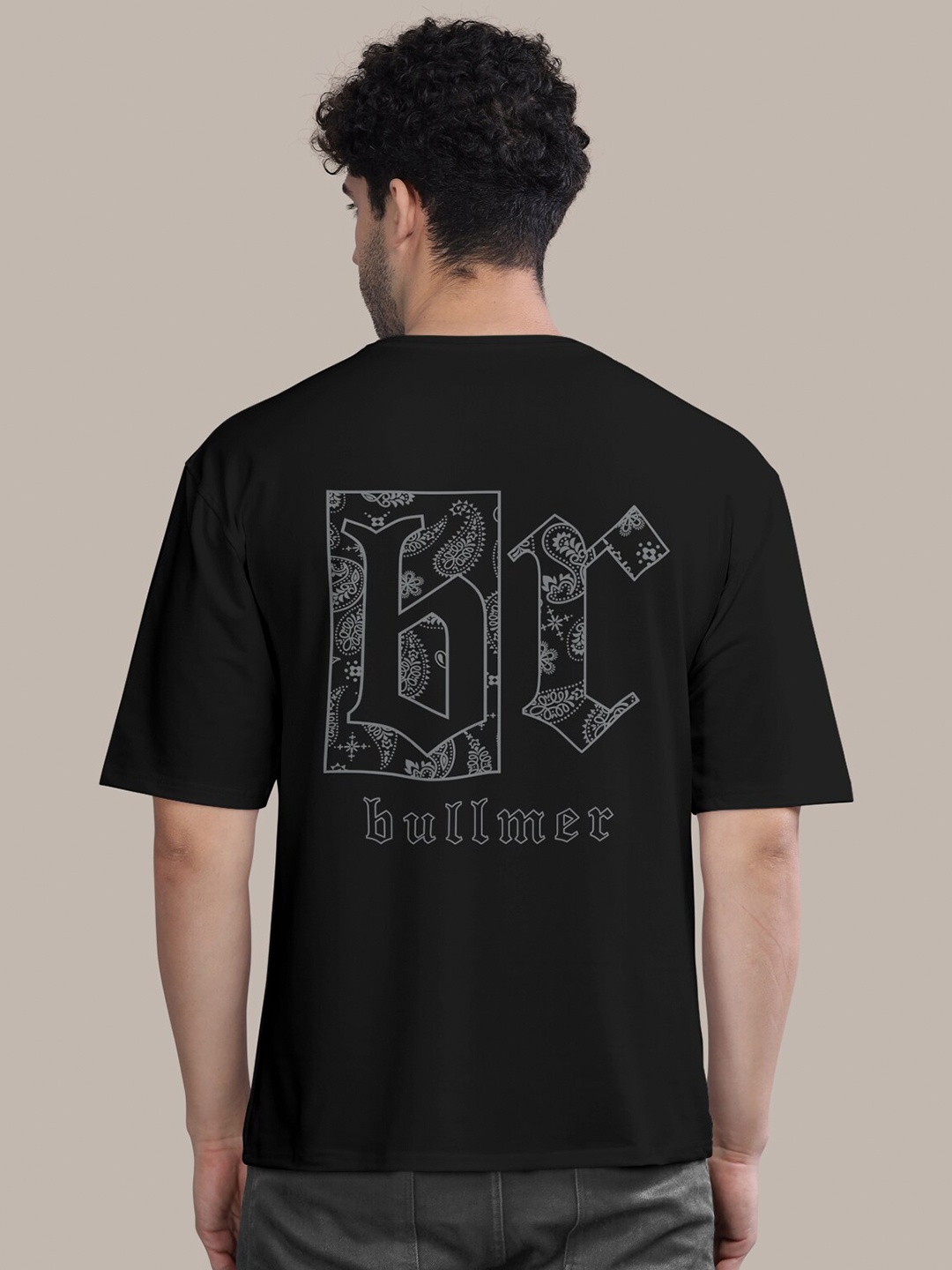 

BULLMER Graphic Printed Oversized Cotton T-shirt, Black