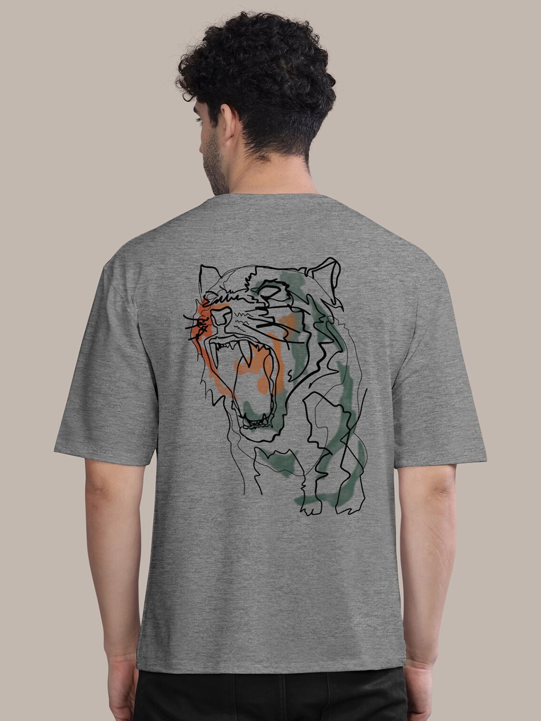

BULLMER Graphic Printed Oversized Cotton T-shirt, Grey melange
