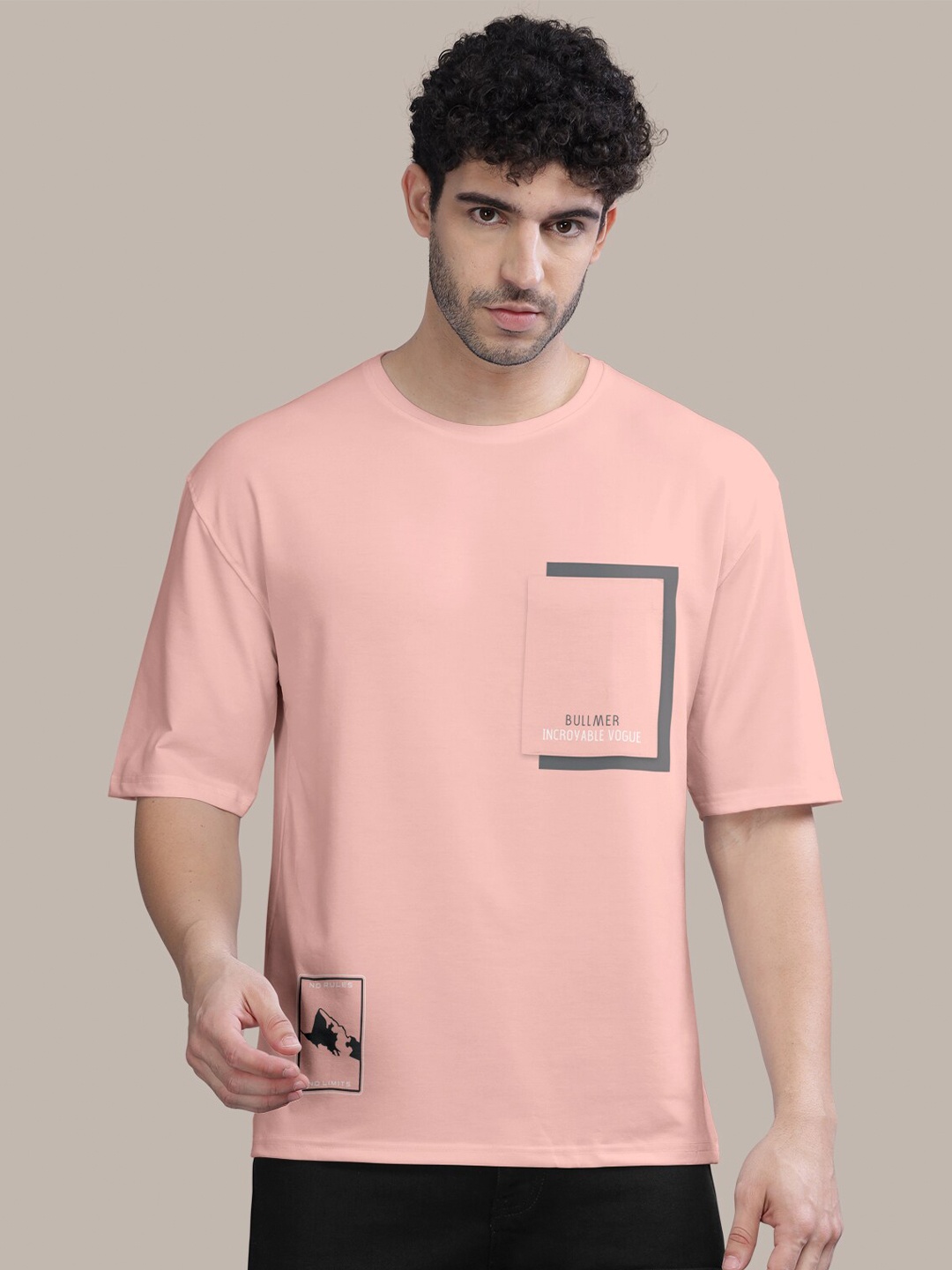 

BULLMER Abstract Printed Oversized Cotton T-shirt, Peach