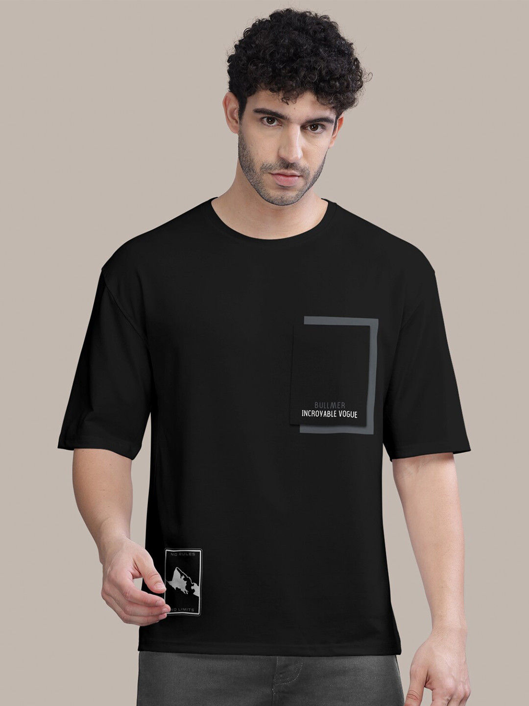 

BULLMER Abstract Printed Oversized Cotton T-shirt, Black