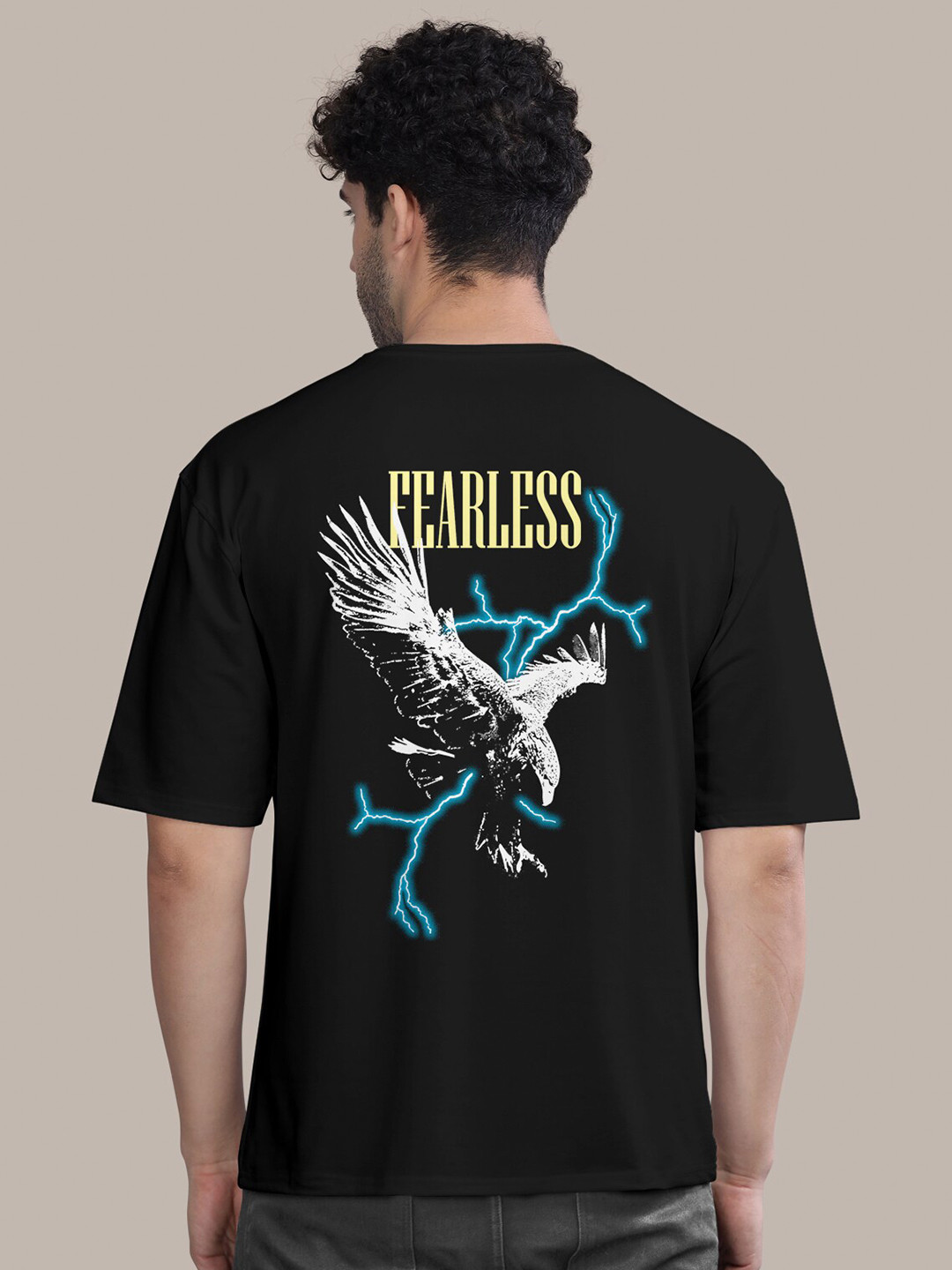 

BULLMER Graphic Printed Oversized Cotton T-shirt, Black