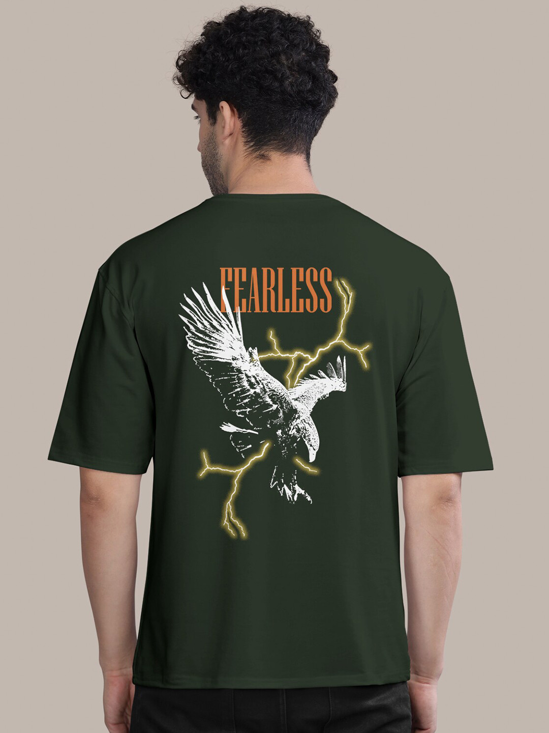 

BULLMER Graphic Printed Oversized Cotton T-shirt, Olive