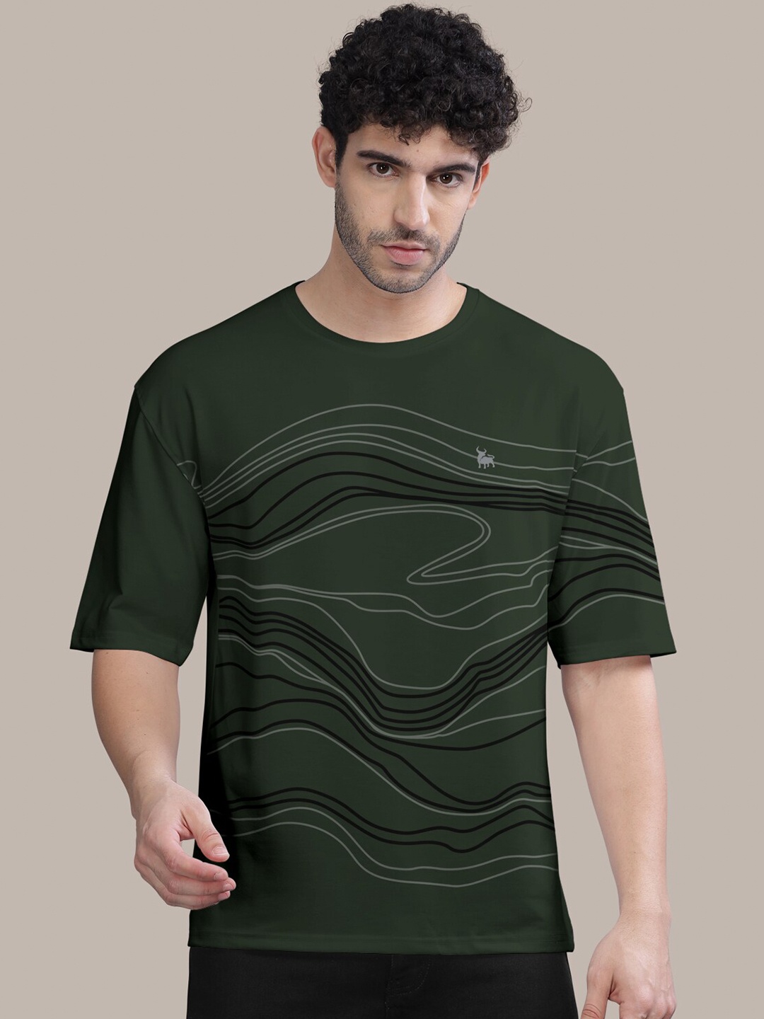 

BULLMER Abstract Printed Oversized Cotton T-shirt, Olive