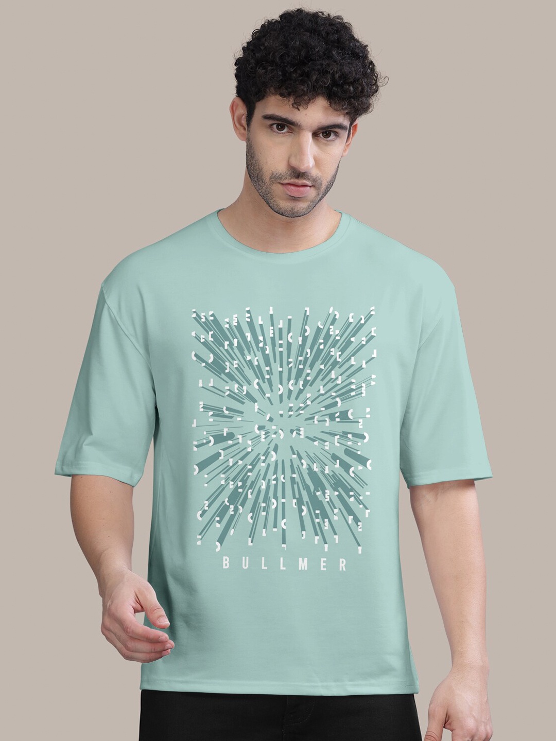 

BULLMER Abstract Printed Oversized Cotton T-shirt, Green