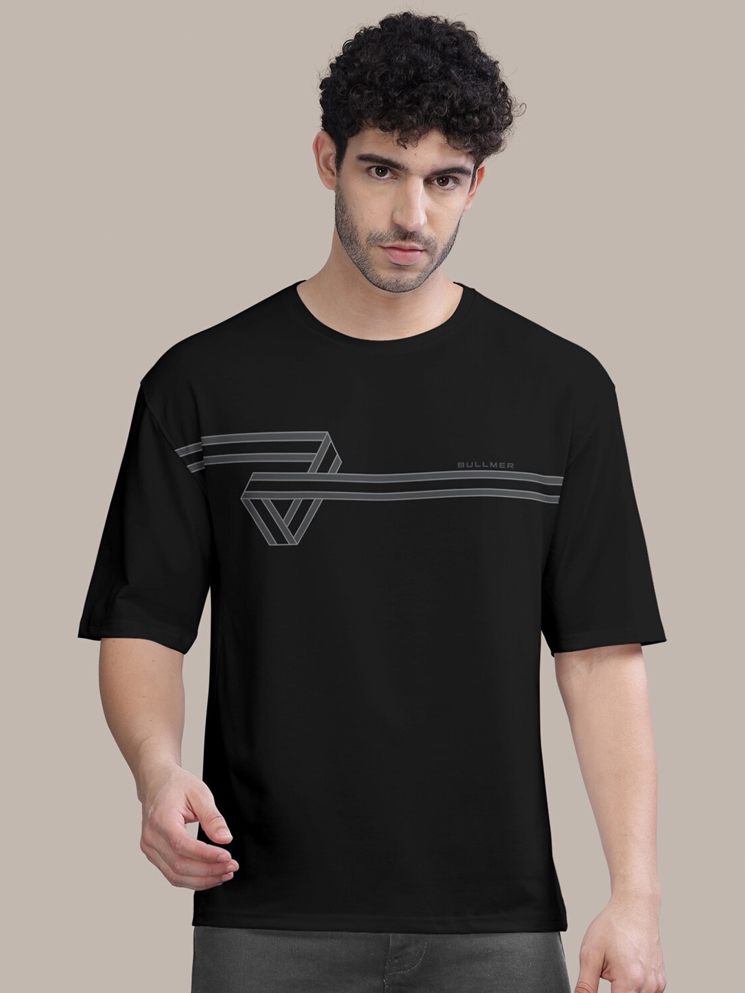 

BULLMER Abstract Printed Oversized Cotton T-shirt, Black