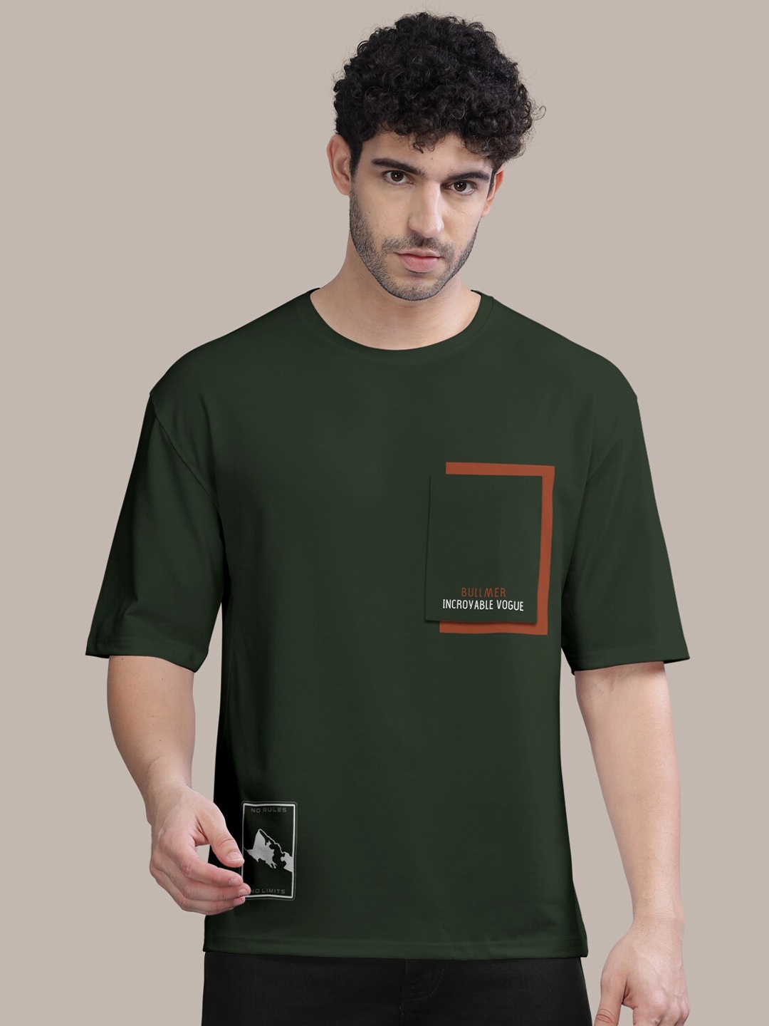 

BULLMER Oversized Fit Round Neck Cotton T-shirt, Olive