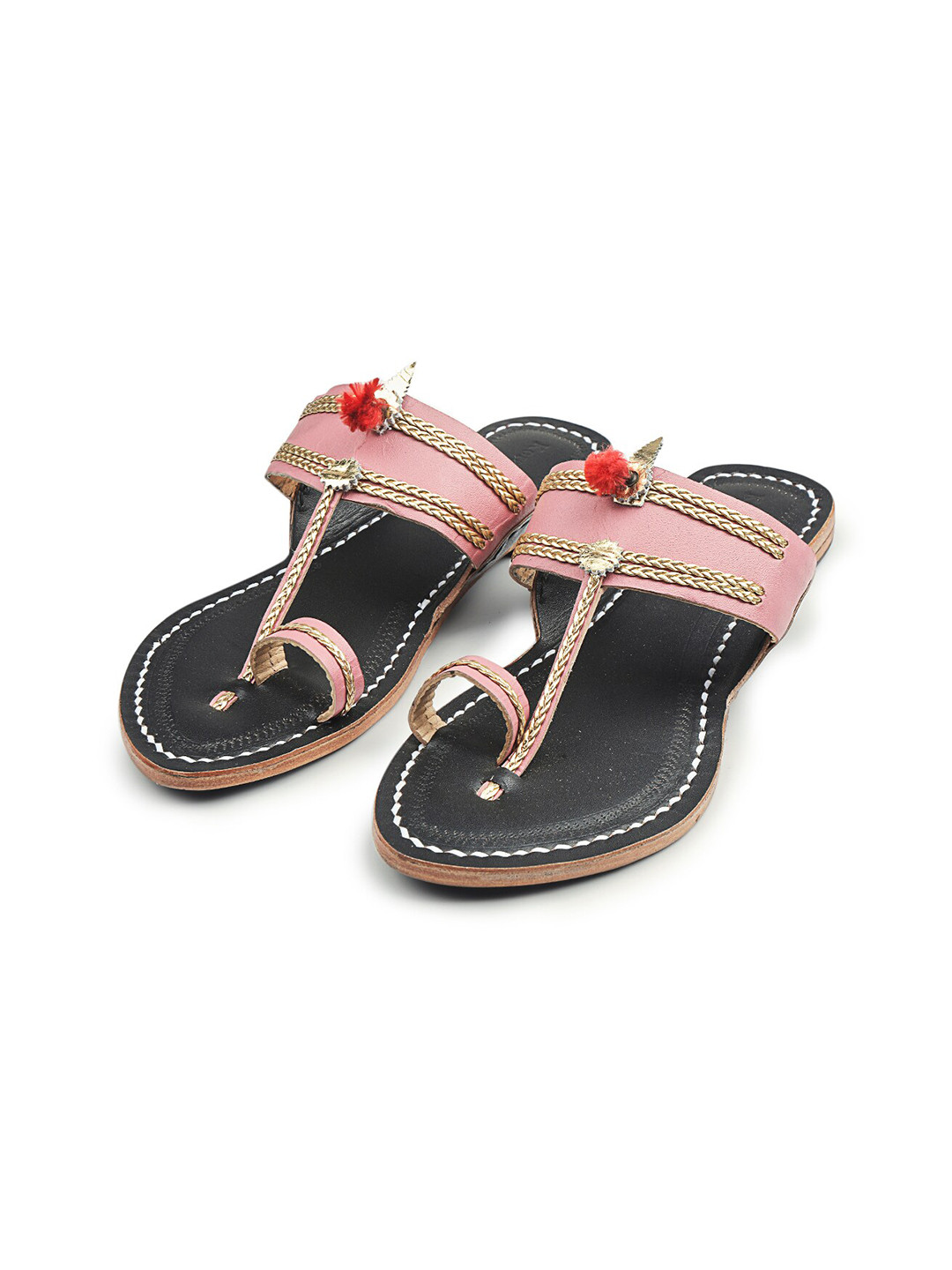 

KORAKARI Headturner Braided Leather Ethnic One Toe Flats, Black