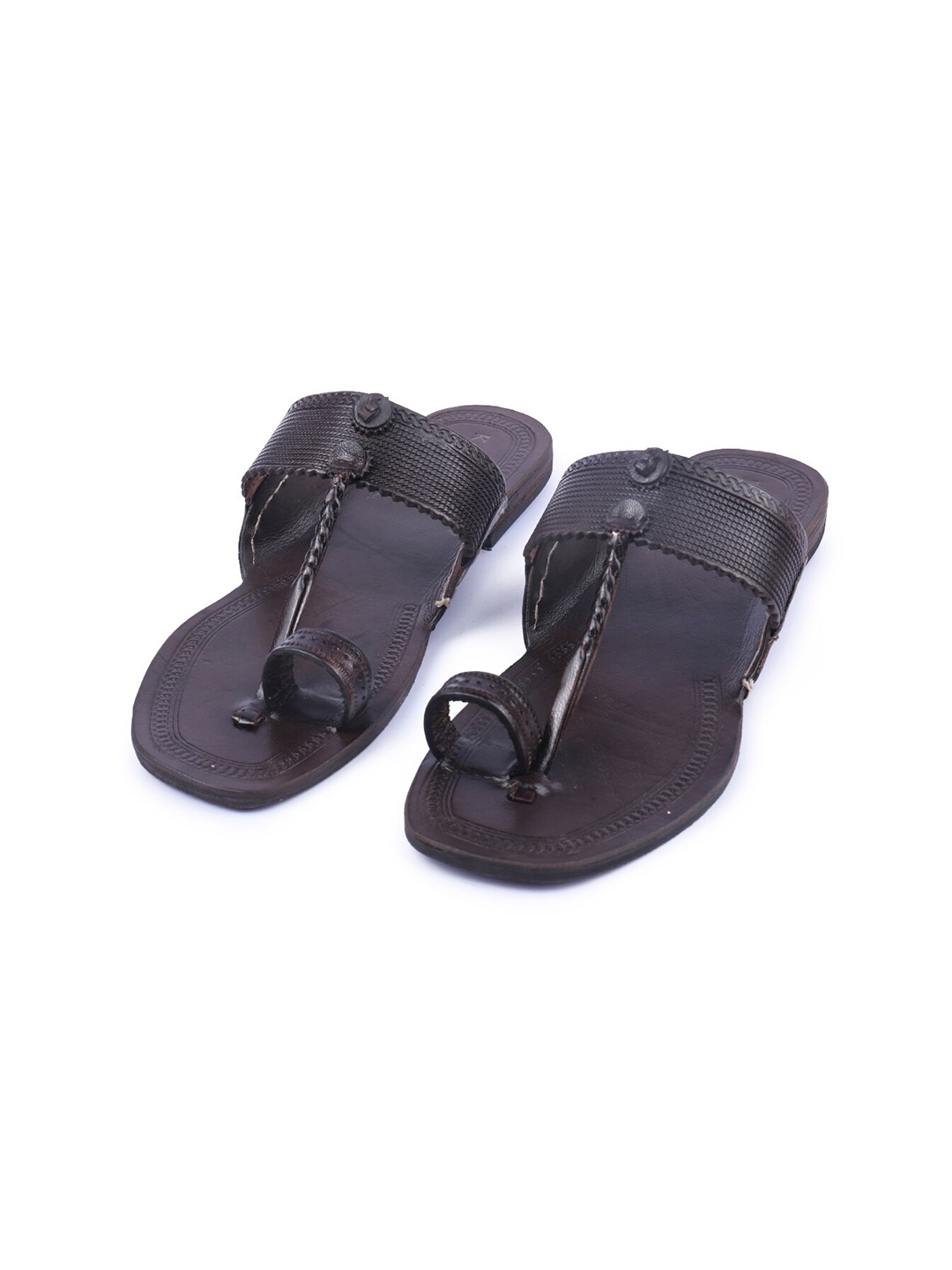 

KORAKARI Textured Leather Kolhapuri Flats, Brown