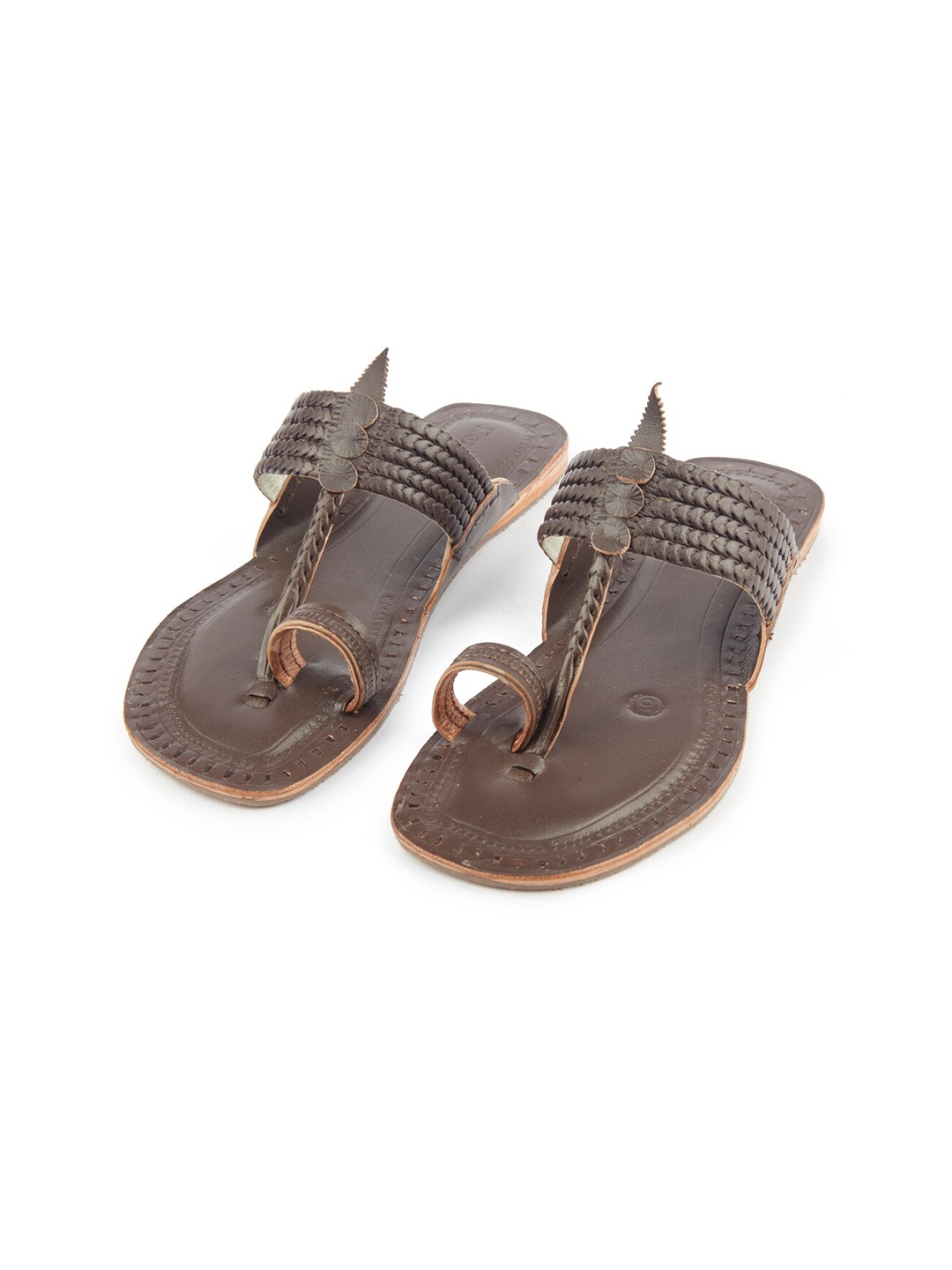 

KORAKARI Vintage Braided Leather One Toe Flats, Brown