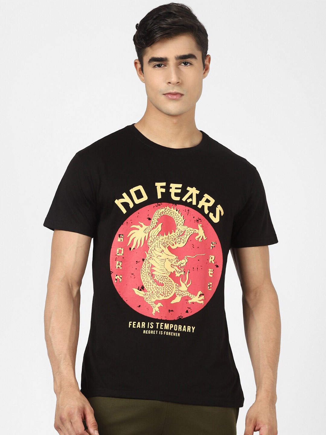 

UrbanMark Graphic Printed Round Neck T-shirt, Black