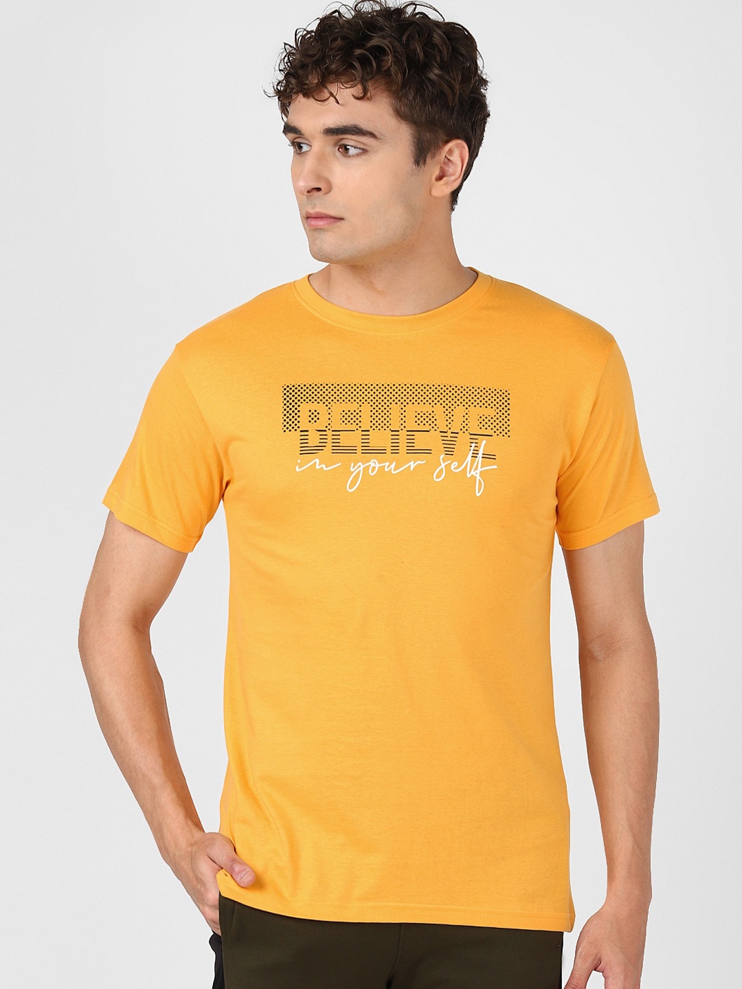 

UrbanMark Typography Printed Pure Cotton T-shirt, Mustard
