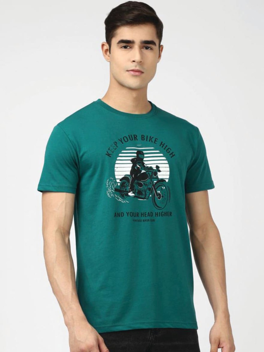 

UrbanMark Biker Printed Round Neck T-shirt, Green