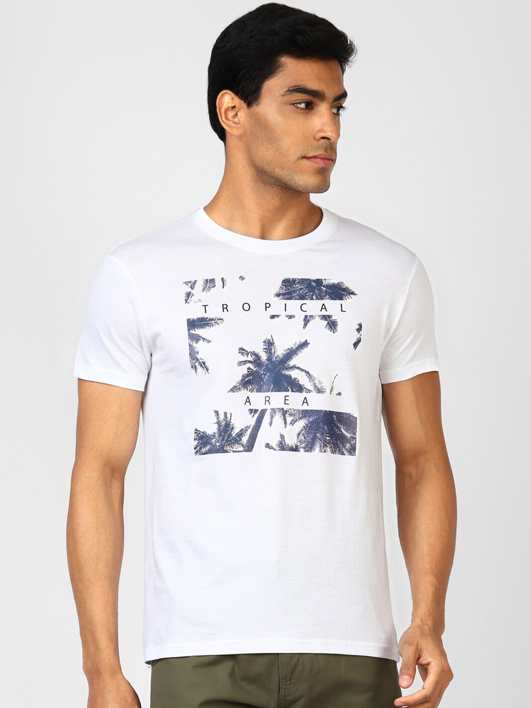 

UrbanMark Tropical Printed Pure Cotton T-shirt, White