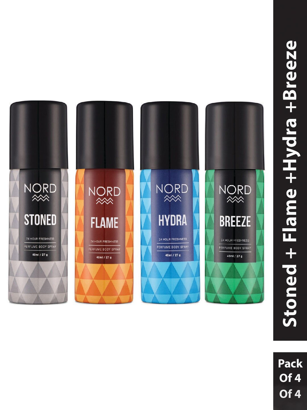

NORD Men Set Of 4 Flame Breeze Hydra Stoned Deodorants 27g Each, Black