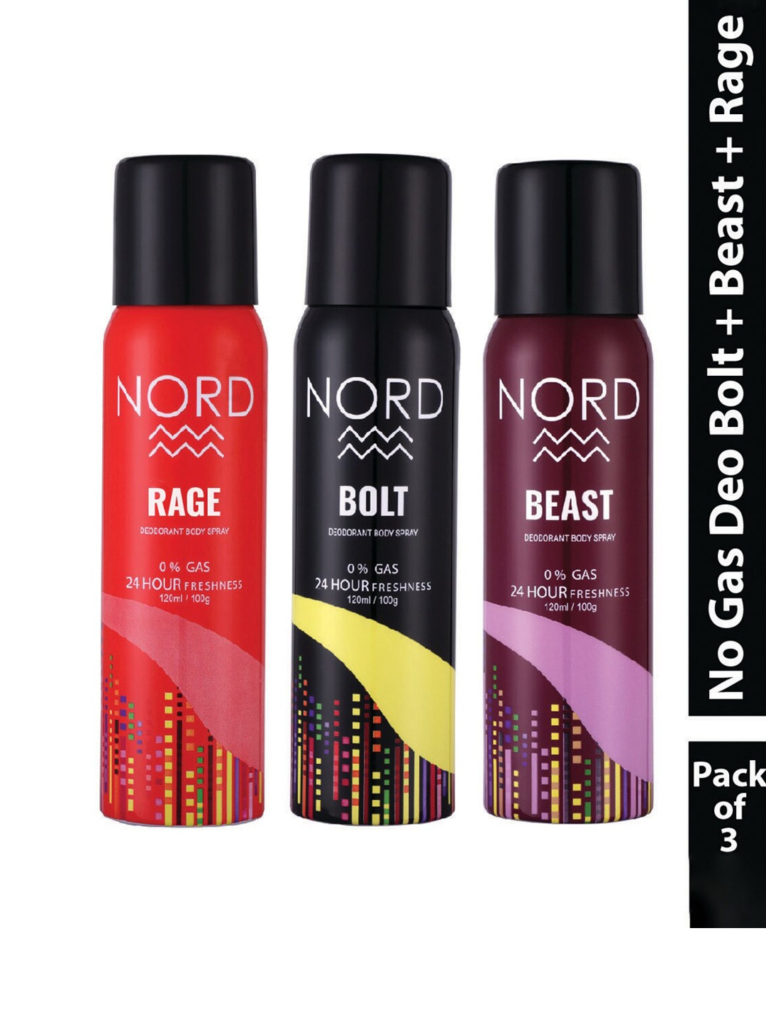 

NORD Men Set of 3 Rage Bolt Beast Deodorants 100g Each, Black