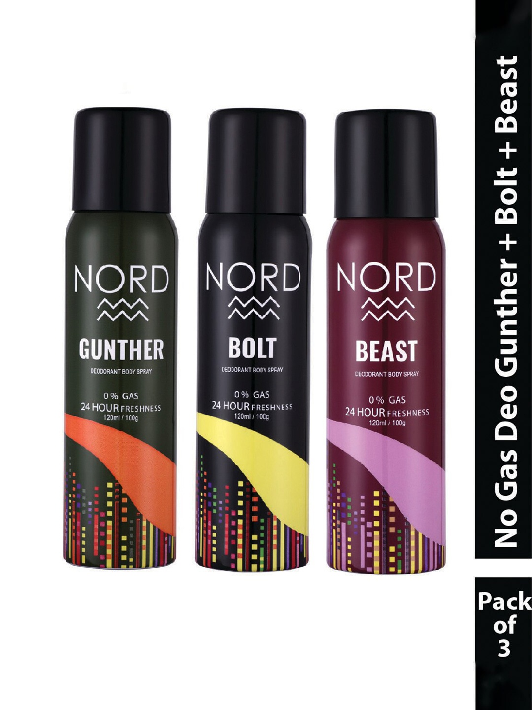 

NORD Set of 3 Gunther Bolt Beast Deodorants 100g (120ml) Each, Black