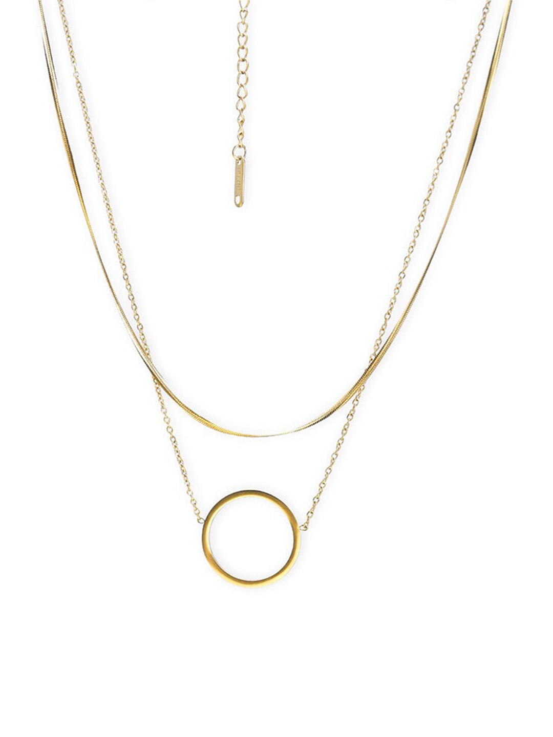 

PALMONAS Gold Plated Circle Ring Double Layered Necklace